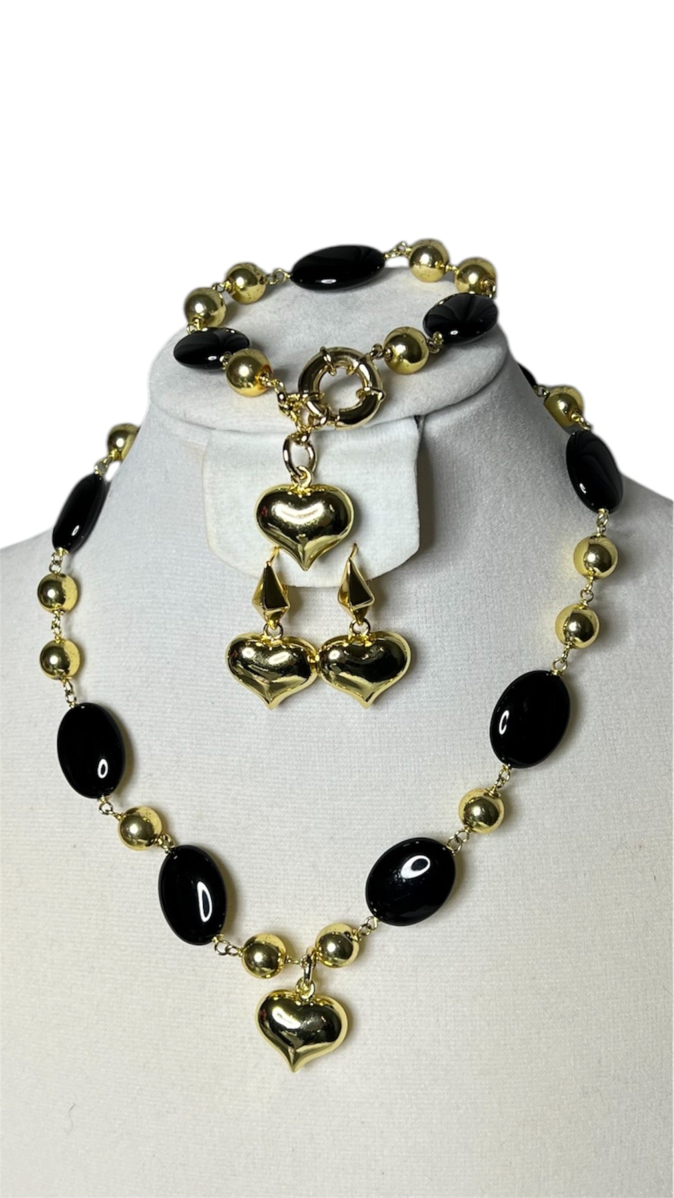 Juego Aretes, Pulsera & Collar Ónix