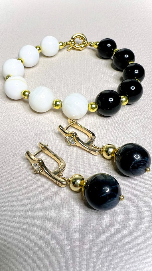 Juego Aretes & Pulsera Black & White